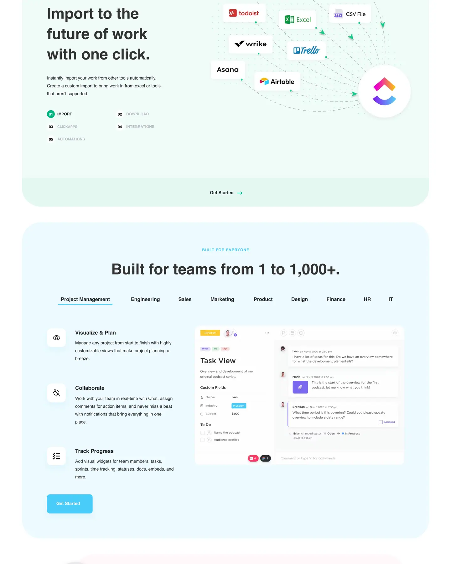 ClickUp home page, part 3