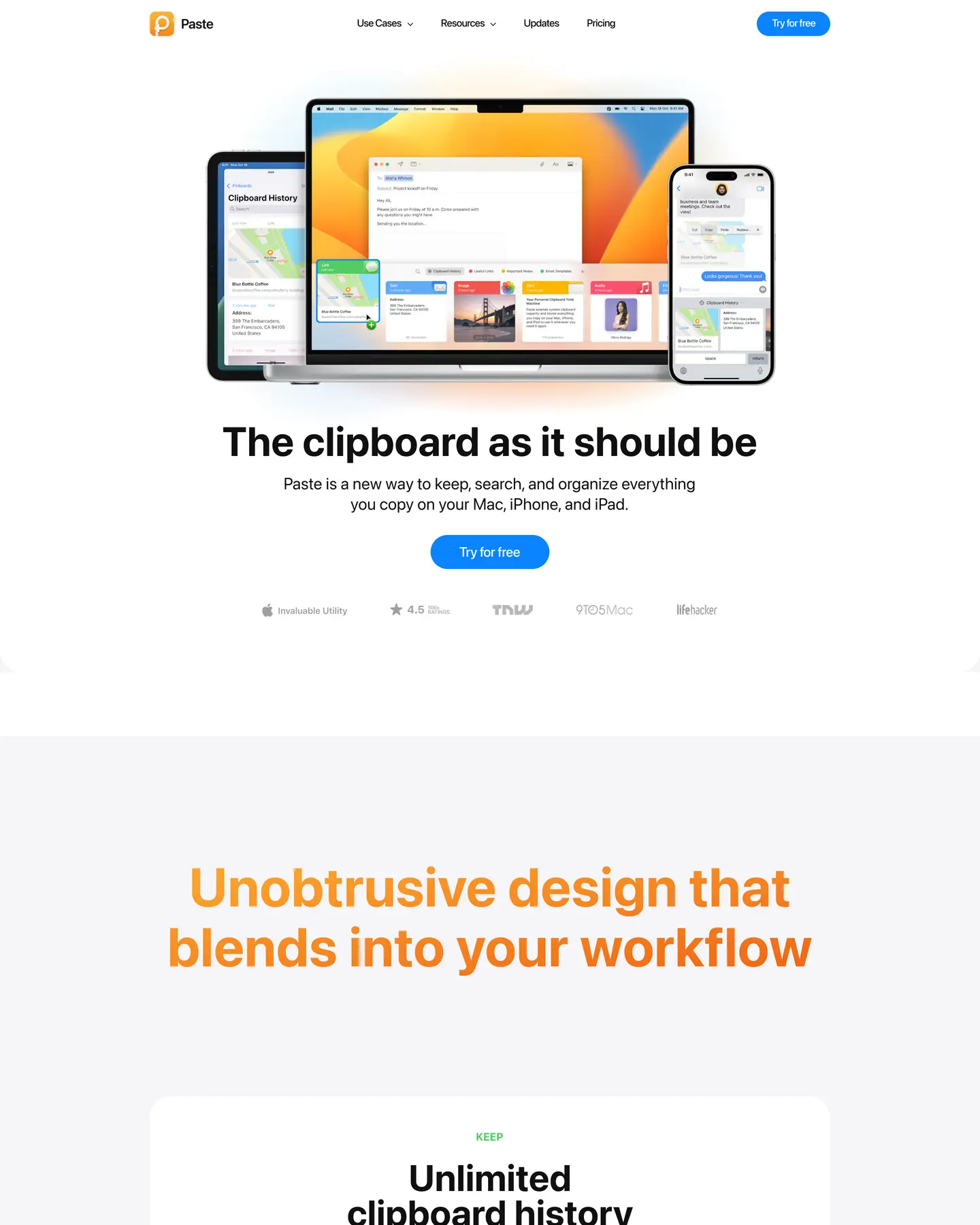 Paste home page, part 1