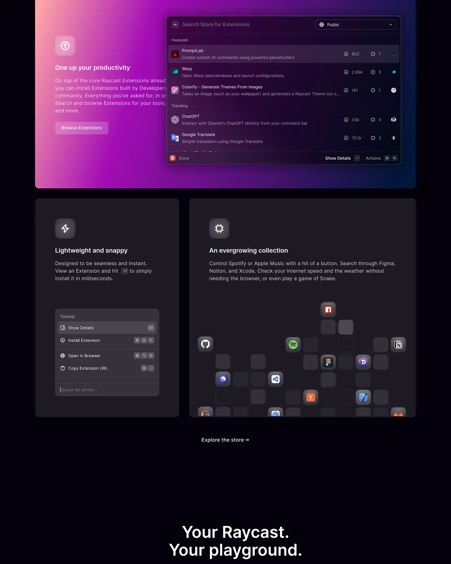 Raycast home page, part 2