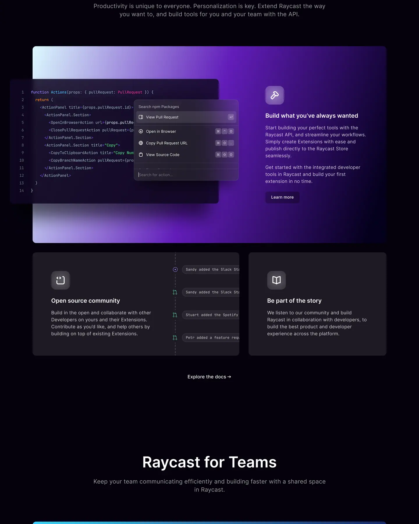 Raycast home page, part 3