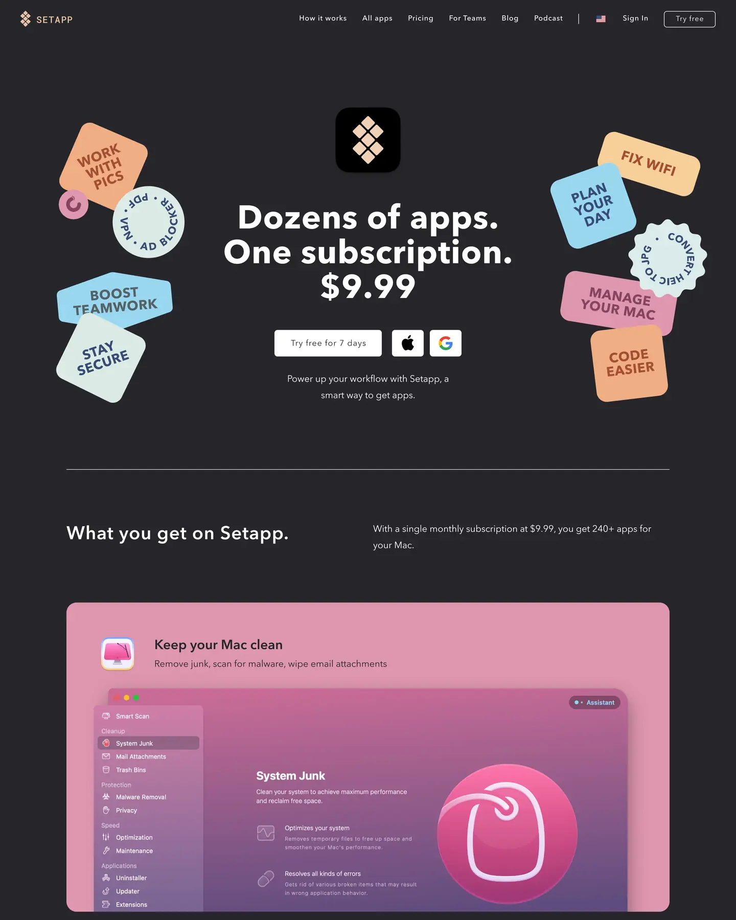 Setapp home page, part 1