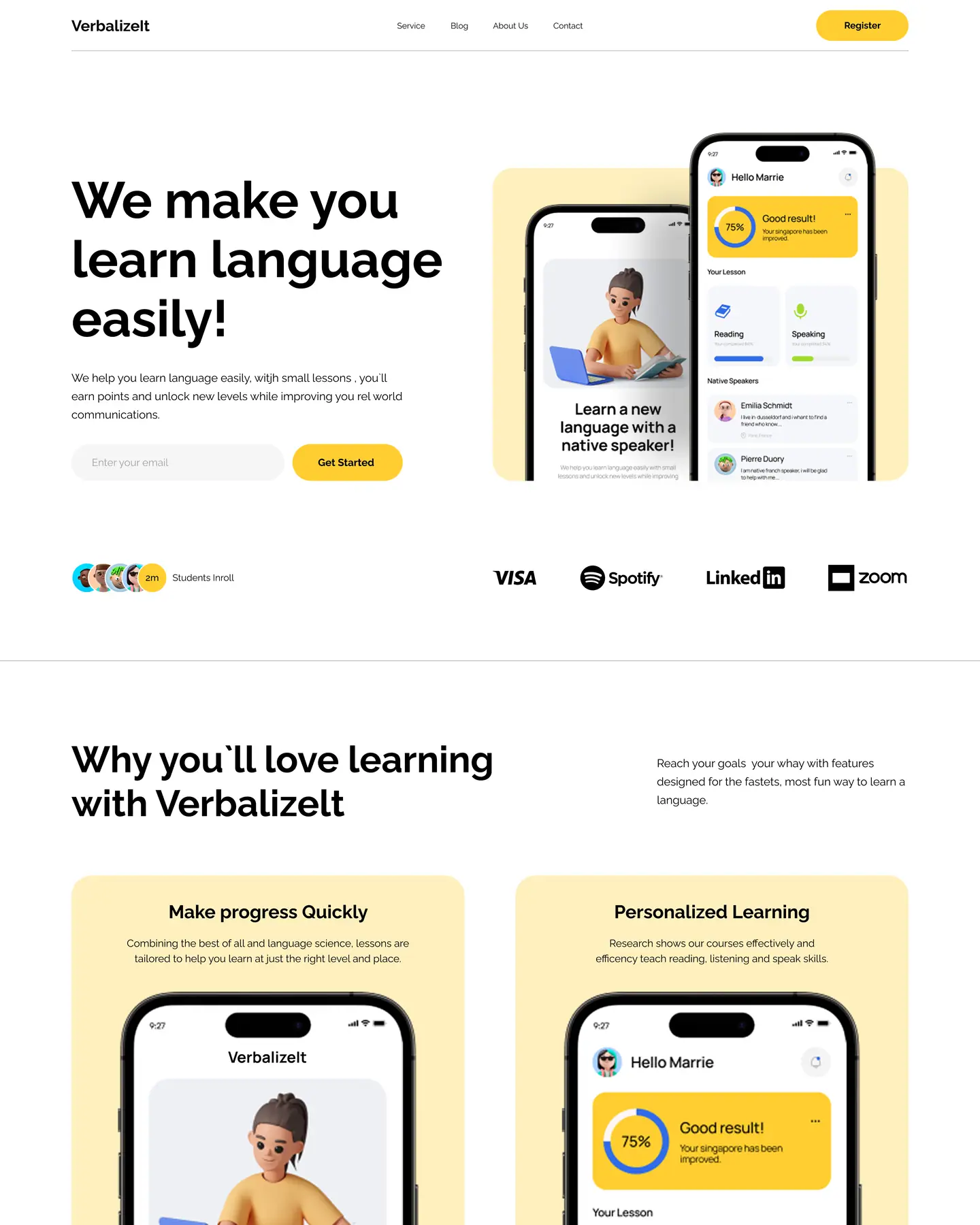 VerbalizeIt home page, part 1